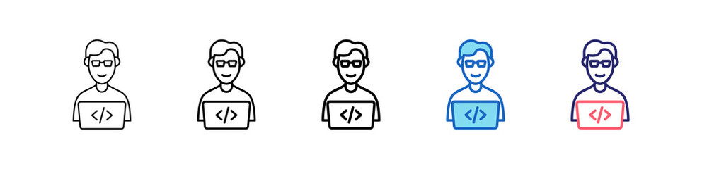 Progammer Icon In 5 Different Styles Set Collection.   