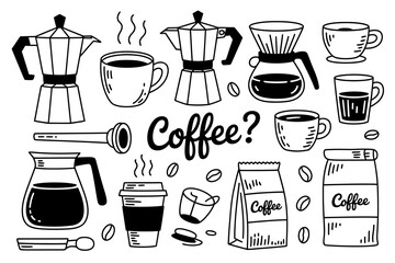Coffee Doodle Art Seamless Pattern with Beans Moka Pot and Cups for Beverage Enthusiasts and Cafe Designs