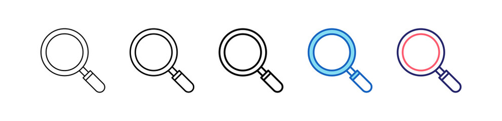 Search Icon In 5 Different Styles Set Collection.   