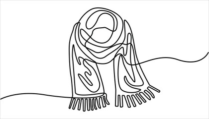 
Autumn scarf continuous one line drawing, single line art, minimalist sketch line vector illustration, Scarf one line drawing vector. concept of dressing warmly, cold snap or autumn-winter season.