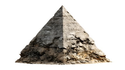 Rough concrete pyramid, weathered stone texture, ancient architecture on transparent background