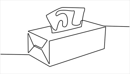 Continuous one line drawing of Tissue Box. Single line drawing illustration of Tissue box. Blank tissue box mockup concept vector art. Minimalist One-Line Drawing of Tissue Box on Light Background.