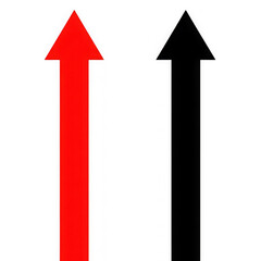 3d icon of two simple arrows pointing upwards one is red and the other is black indicating direction and growth isolated on transparent background