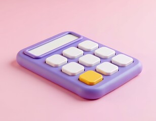 Purple calculator with white and yellow buttons on pink background image