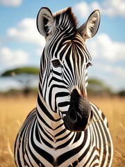 Naklejka premium Close-Up Portrait of a Zebra in the Wild