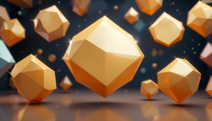 Abstract golden geometric shapes floating in a modern and elegant composition