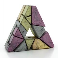 Multicolored, fractured triangle shape