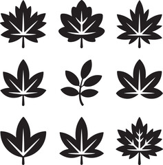 Collection of stylized black maple leaf silhouettes