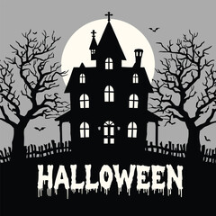 Halloween house tree with a big moon