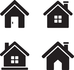 Fototapeta premium Four simple black house icons with different architectural details