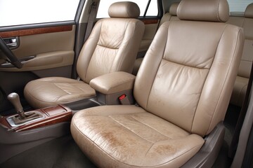 Beige leather car seats, interior details