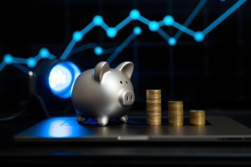 Investment growth strategy piggy bank and stock market graph financial planning tips