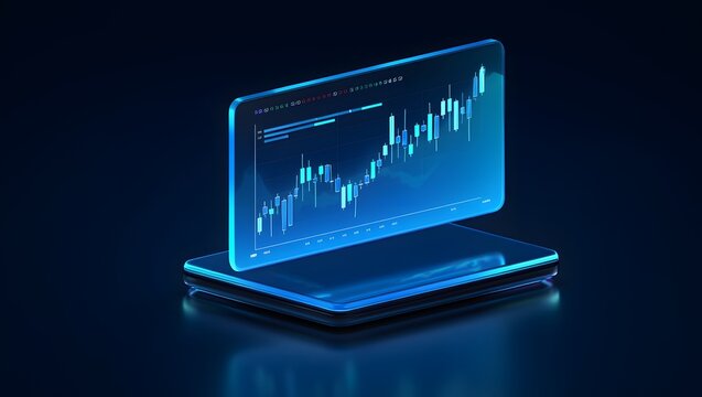 Stock market analysis and trading platform on mobile phone screen interface design - Powered by Adobe
