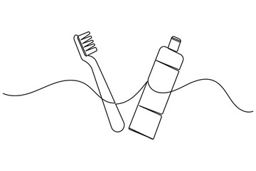 Fototapeta premium Continuous line drawing of a toothbrush with toothpaste, ideal for dental hygiene, teeth brushing, and oral care themes
