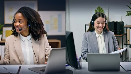 Two female call center agents, Remote customer service, Virtual team communication - Powered by Adobe