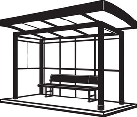 Bus Stop Silhouette in Black | Urban Transport Icon Illustration Vector Format