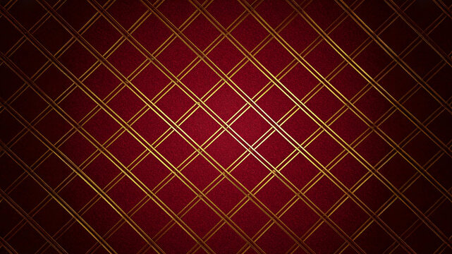  Abstract background with a classic diamond grid pattern. The elegant gold lines against a deep red textured surface, highlighted by a golden glow, create a luxurious and sophisticated design.