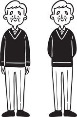 シニア男性　全身　ベクター（モノクロ）
