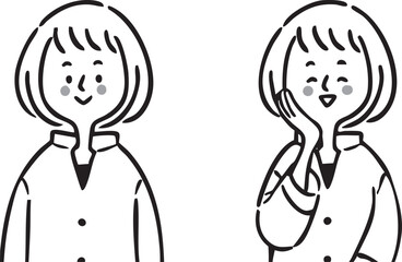 女性　上半身　ベクター（モノクロ）
