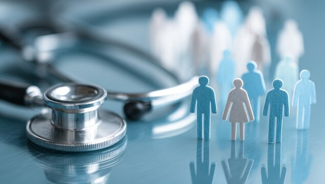 Stethoscope and Silhouettes Representing Healthcare and Community Well-being