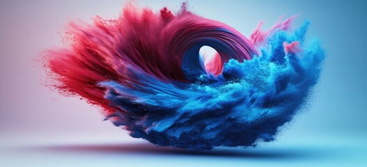 Abstract swirling clouds of vibrant red and blue paint