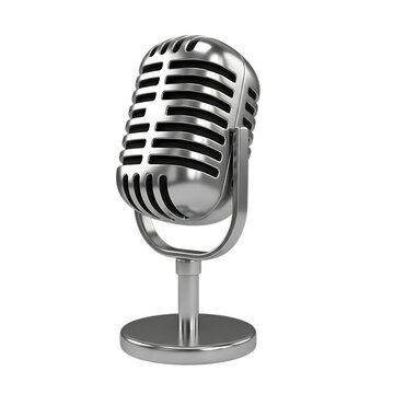 Classic vintage silver microphone isolated on transparent background