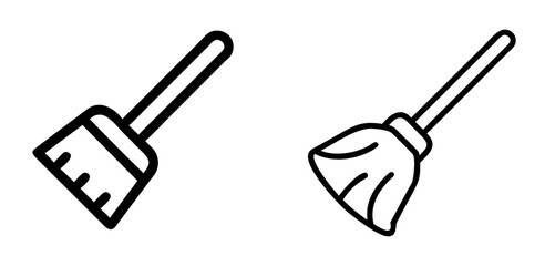 Broom Outline Icon with Bristles and Handle for Cleaning