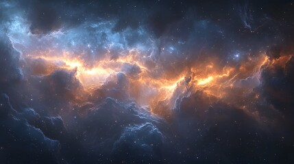 Fototapeta premium Vibrant Cosmic Nebula: Blue and Orange Galactic Clouds in Deep Space