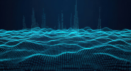 Abstract digital landscape of network data and futuristic communication