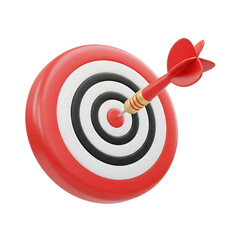 Red and white dartboard with a red dart hitting the bullseye isolated on transparent background