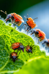 Fototapeta premium A group of bugs on a green leaf