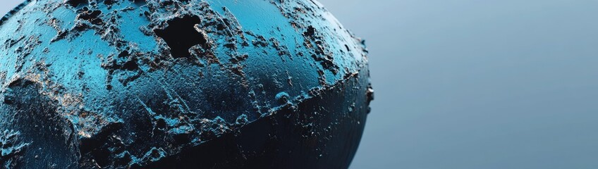 Distorted blue planet, cratered surface