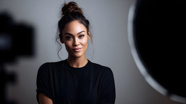 Portrait of a stylish woman in a studio setting with dramatic lighting