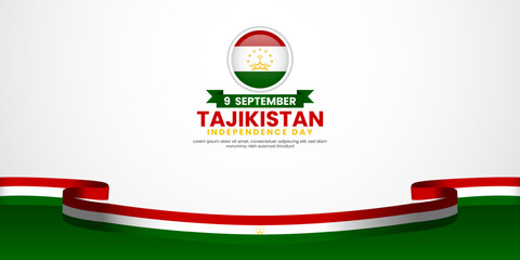 Tajikistan independence day banner background 9 september design element with waving ribbon flag