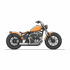 Obraz premium Lowrider Orange Motorcycle with Long Frame and Wide Rear Tire Isolated on White Background