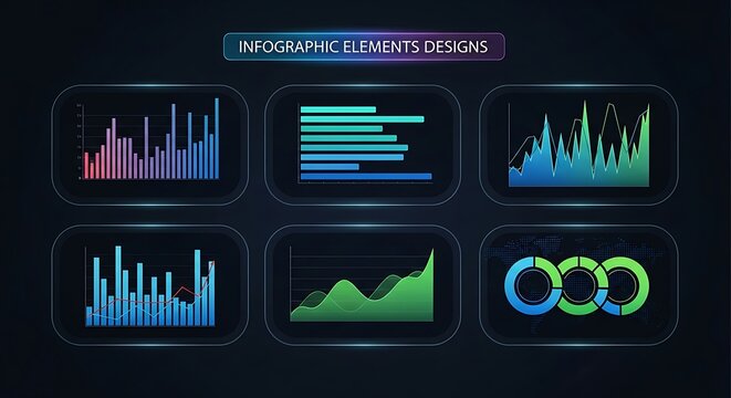Diverse infographic charts and graphs showing data trends