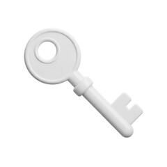 A simple white antique key isolated on a transparent background isolated on transparent background