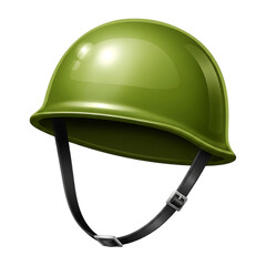 Fototapeta premium Green military helmet with chin strap isolated on transparent background