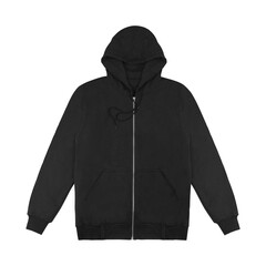 Blank flat black zipper hoodie. Hoodie sweatshirt with long sleeve flatlay mockup for design and...