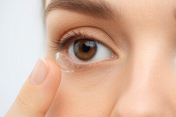 Inserting Contact Lens – Close-Up of Female Eye and Fingers