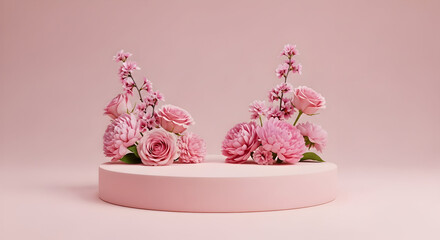 Pink floral mockup with petals and empty space for product display