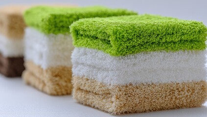 Folded, multicolored towels in soft focus