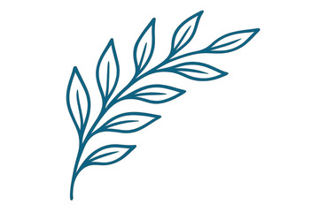 Stylized blue leaf branch drawing isolated on transparent background, ideal for nature-themed designs and projects