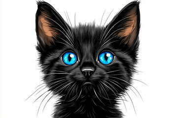 A black cat with blue eyes looking at the camera