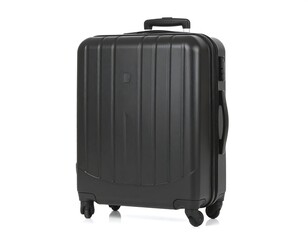Black hard-shell rolling suitcase, upright, four wheels, simple design