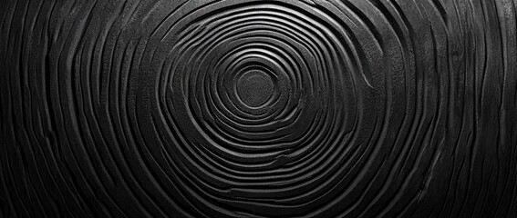 Dark concentric circles, textured surface resembling tree rings, creating a hypnotic, almost three-dimensional effect