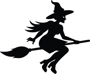 Halloween witch broom silhouette clipart vector illustration for spooky decor and magical themes
