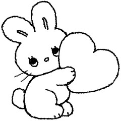 하트 안은 토끼 손그림 스티커 일러스트