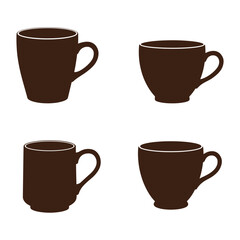 Obraz premium Four Brown Coffee Cups vector illustration in Different Shapes Arranged on White Background