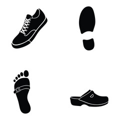 Variety of Shoe and Footwear Silhouettes Sneaker Footprint Sandal and Clog